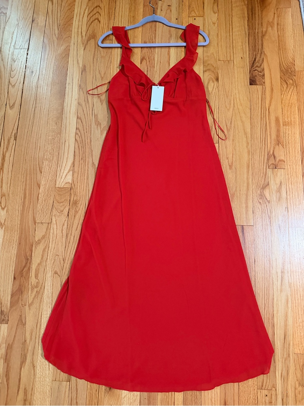 Mango Red Ruffle-Shoulder Maxi Dress